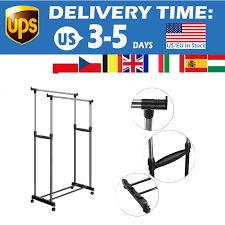 Portable rack with hooks, nice for drying damp scarves a clothes rack isn't only for clothes and accessories storage, it can easily fulfill one more function black hanging metal clothes rack. Garment Rack Portable Adjustable Double Clothes Garment Drying Hanging Racks Hangers With Castors Shoe Rack Droship New Arrival Storage Holders Racks Aliexpress