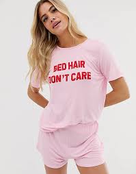 Long hair requires extra tlc as it is more prone to tangles, dryness, damage, and discoloration than shorter locks. Adolescent Clothing Bed Hair Don T Care Pyjama Set Mit T Shirt Und Shorts Asos