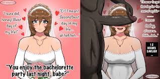 1boy 1girls before and after blue eyes bride brown hair caption  cheating cheating on wedding day cheating wife cuckold dark-skinned male  english text female husband and wife interracial male
