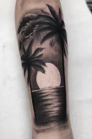 Beach Sceen Tattoo Beach Beachtattoo Palmtree Blackngrey Blackwork Dotwork Beach Tattoo Spine Tattoos For Women Silhouette Tattoos