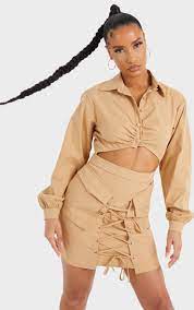 Very feminine, same functional and extremely comfortable. Camel Down Lace Up Skirt Utility Bodycon Dress Prettylittlething Qa