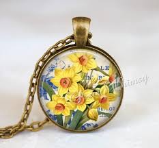 Birth Month Flower Necklace Amazon Daffodil Pendant Necklace Jewelry Keychain March Birth Month Flower Round Glass Bezel Setting Pendant Neck Jewelry Necklaces Month Flowers Birth Month Flowers