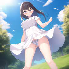 ai generated artist request bad id black hair blue eyes confused  cute ecchi female innocent nai diffusion outdoors panchira panties pantsu pantyshot  pantyshot (standing) shimapan stable diffusion striped panties