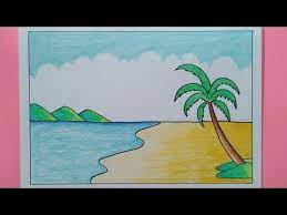 This horizon line marks the point where the land and water meet the sky. How To Draw A Sea Beach Scenery For Kids Easy Drawing Youtube Nature Drawing For Kids Easy Nature Drawings Nature Drawing