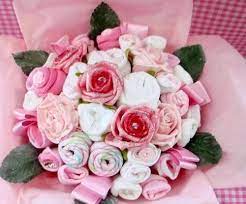 Baby Girl Bouquet Made With Real Baby Clothes Baby Shower Nappy Cakes By Belinda Baby Bouquet Baby Shower Gifts Baby Shower Diy