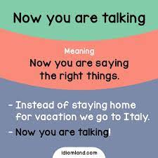 Idiom Of The Day Now You Are Talking Meaning Now You Are Saying The Right Things Example Instea English Idioms English Vocabulary Words Learn English
