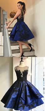 Elegant Illusion Neck Open Back Royal Blue Homecoming Dress With Black Appliques Royal Blue Homecoming Dresses Blue Homecoming Dresses Homecoming Dresses Short