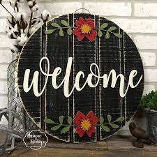 Welcome Sign Wood Sign Front Door Year Round Door Sign Welcome Circle Door Hanger Black Red Flower Shipl Wooden Door Hangers Door Decorations Door Hangers