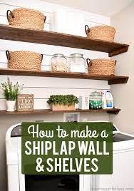laundry room shiplap and diy wood shelves easy tutorial media wall shelf