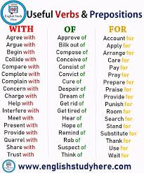 Useful Verbs And Prepositions With Of For Learn English Vocabulary English Prepositions English Study