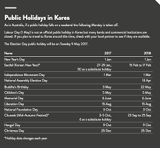 The following dates will be considered bank holidays. Public Holidays In Korea