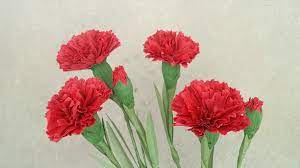 How To Make Red Carnation Paper Flower From Crepe Paper Craft Tutorial 2 Paper Flowers Craft Crepe Paper Crafts Paper Flowers