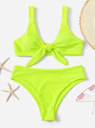 Neon Lime Knot Front Top With Panty Bikini Knot Lime Neon Swimsuits Swimwear Bikinis