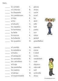Free Clothing Family Spanish Vocabulary Matching Worksheet From Printablespanish Com Spanish Vocabulary Spanish Worksheets Spanish Lessons For Kids