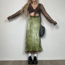 This aesthetic grunge skirt will turn all heads on you when walking on the street! Buy Rockmore Green Vintage Midi Skirt Women Y2k Aesthetic High Waist Maxi Skirt Autumn Print Straight Long Skirt Grunge Fairycore At Affordable Prices Free Shipping Real Reviews With Photos Joom