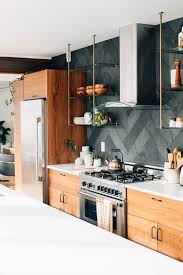 Black And Natural Wood Kitchen Cabinets Beautiful Modern Rustic Dream Kitchen With Natural Wood Cabinets Marble Countertops Dark Blue Gray Interior Design Kitchen Kitchen Design Kitchen Renovation