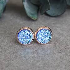Blue And Rose Gold Earrings Light Blue Stud Earrings Blue Etsy