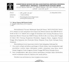 Berikut kami berikan contoh surat keputusan (sk) penetapan pengurus paud. Ini Isi Surat Pengantar Pencabutan Sk Kepengurusan Golkar Agung Laksono