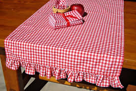 Ruffled Red And White Gingham Table Runner Red White Decor Gingham Decorations Gingham