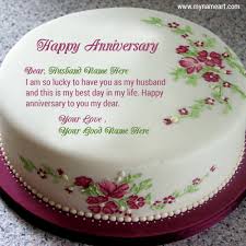 Write Husband Name On Cake Image For Anniversary Wishes