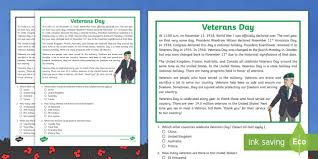 This veterans day 2020 discounts list will be updated as we learn of more nationally available ways organizations want to give to veterans. Veterans Day Reading Comprehension 5th Grade Twinkl