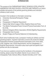 Chesapeake Public Schools Athletic Handbook For High School