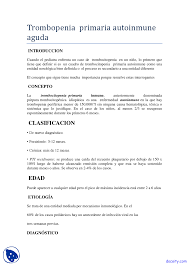 La trombocitopenia es cualquier situación de disminución de la cantidad de plaquetas circulantes en el torrente sanguíneo por debajo de los niveles normales, es decir, con un recuento plaquetario inferior a 100 000/mm³. Trombopenia Apuntes Clinica Medica Docsity