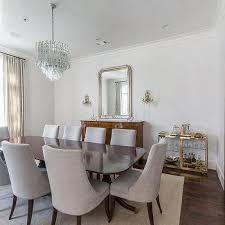With a rich cherry finish, a smooth, contoured table top and a casual yet sophisticated veneer table design, this dining set will add a polished feel to your home. Dove Gray Velvet Dining Chairs Design Ideas