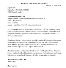 Surat tidak hadir ke sekolah ditulis dengan format surat kiriman rasmi. 20 Contoh Surat Izin Tidak Masuk Sekolah Berbagai Alasan Keperluan