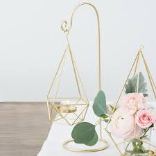 Iron hanging candle holder modern geometric metal stand porch desktop home decor. Gold Geometric Hanging Tealight Holder The Knot Shop