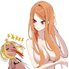 secondhand9280, liliana masquerade, priscilla barielle, re:zero kara  hajimeru isekai seikatsu, stars, 2girls, blonde hair, blood, blush, braid,  breast focus, breasts, breasts out, convenient censoring, dark skin, hair  down, hair over breasts, large