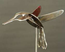 Hummingbird Garden Stake Hummingbird Garden Decor Yard Art Silverware Art Flatware Art Sculpture Weldi Welding Art Projects Flatware Art Scrap Metal Art