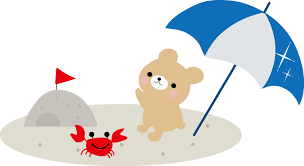 夏のビーチのイラスト海の砂浜・無料イラスト