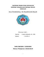 A da yang melakukannya secara pribadi, tetapi cukup banyak juga melakukannya secara berkelompok. Makalah Bolos Sekolah Doc Laporan Penelitian Sosiologi Dampak Kenakalan Remaja Bolos Sekolah Guru Pembimbing Bu Riyadlotussa U2019diyyah Disusun Oleh Course Hero