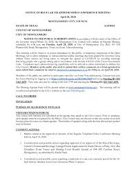 Https Www Montgomerytexas Gov Sites Default Files Fileattachments City Council Meeting Packets 3736 042820 City Council Teleconference Agenda Pack Rev Pdf