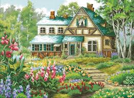 Pattern instructions with color photo carefully removed from a book or magazine. House Cross Stitch Pattern Garden S Delight Manzara Tablolar Kanavice