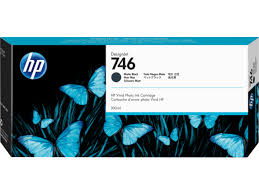 A photograph with a matte finish. Hp 746 300 Ml Matte Black Designjet Ink Cartridge P2v83a