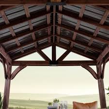 Backyard Discovery Arlington 12 Ft X 12 Ft Wooden Gazebo With Steel Roof 2001527com The Home Depot In 2020 Patio Gazebo Gazebo Backyard Pavilion