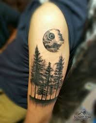 Black And Gray Forest With Death Star Tattoo By Nasa At Body Language Tattoo Shop Nyc Tattoo Deathstar Tattooarti Death Star Tattoo Star Wars Tattoo Tattoos