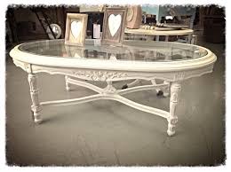 Vintage Style Oval Glass Topped Coffee Table Hand Painted In Autentico Pebbles Vintage Glass Coffee Table Makeover Glass Coffee Table Redo Glass Top End Tables