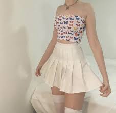 Black And White Skirt Outfit Butterfly Dreams Cropped Tube Top Breeze Skirt Black White Shop Tmp Tennis Skirt Outfit White Skirt Outfits White Tennis Skirt