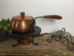 Stockli Nestal Copper Fondue Pot Set With 6 Forks And Metal Stand Vintage Farmhouse Rustic Cabin Country Living Fixer U Vintage Farmhouse Pot Sets Rustic Cabin