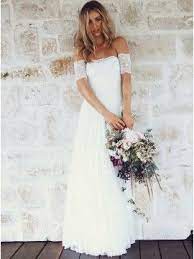 A Line Off The Shoulder Short Sleeves Lace Boho Wedding Dress Beach Wedding Dress Lace Beach Wedding Dress Ivory Lace Wedding Dress