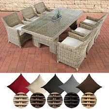 Clp Salon De Jardin En Resine Tressee Fibres Ronde Sandnes I 6 Places Assise 1 Table I Ensemble De Jardin En Polyrotin Avec Coussin In 2020 Dining Chairs Chair Dining