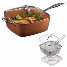 Cook Deep Square Pan Set Nonstick Copper Pan Chef 4 Piece Set Frying Basket Steamer Tray For Multi Purpose Pot Cookware Set Copper Chef Cookware Set Pan Set