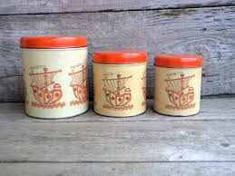 vintage canister set, set of 3 tin