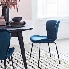 Etta Chair Dark Blue Velvet Upholstered Dining Chair With Black Metal Legs In 2020 Upholstered Dining Chairs Dining Chairs Velvet Dining Chairs