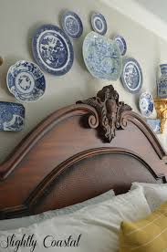 Chinoiserie Blue And White Willow Plates Above Master Bed Plates On Wall Blue White Decor Plate Decor