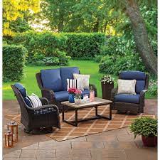 Better Homes Gardens Ravenbrooke 4 Piece Patio Furniture Conversation Set Wicker With Swivel Chairs Walmart Com Backyard Furniture Patio Furniture Conversation Sets Conversation Set Patio