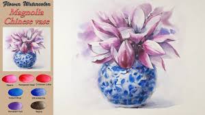 Acrylic and watercolor paint will never,. Magnolia Chinese Vase Flowers Still Life Watercolors Wet In Wet Arches Namil Art Youtube